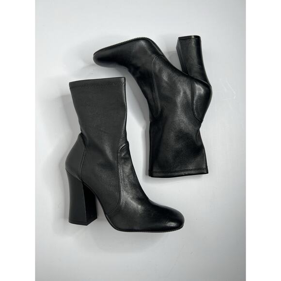 Stuart Weitzman Curveblock 100 Square Leather Bootie Sock Black Size 11 & 11.5 - Picture 7 of 15